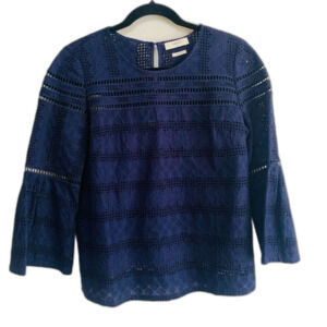 ba&sh Gianna Deep Blue Lace Embroidered Blouse size 2